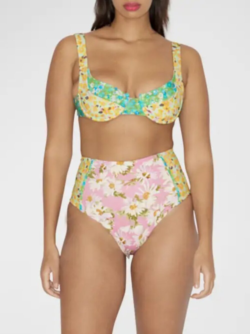 Alemais Kenzie Pastel Floral High Waist Bikini 2 Piece Bathing Suit M